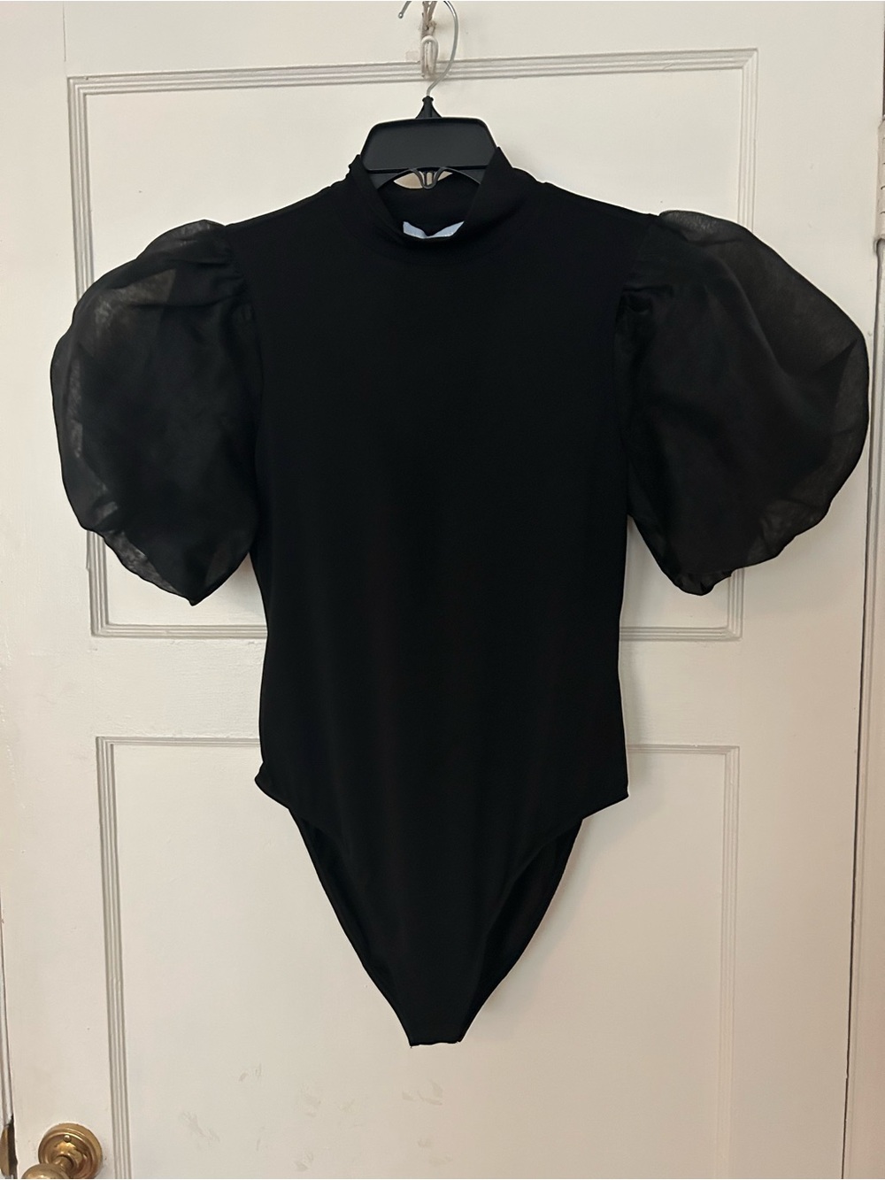 ANTONIO MELANI Black Mock Neck Puff-Sleeve Bodysuit
